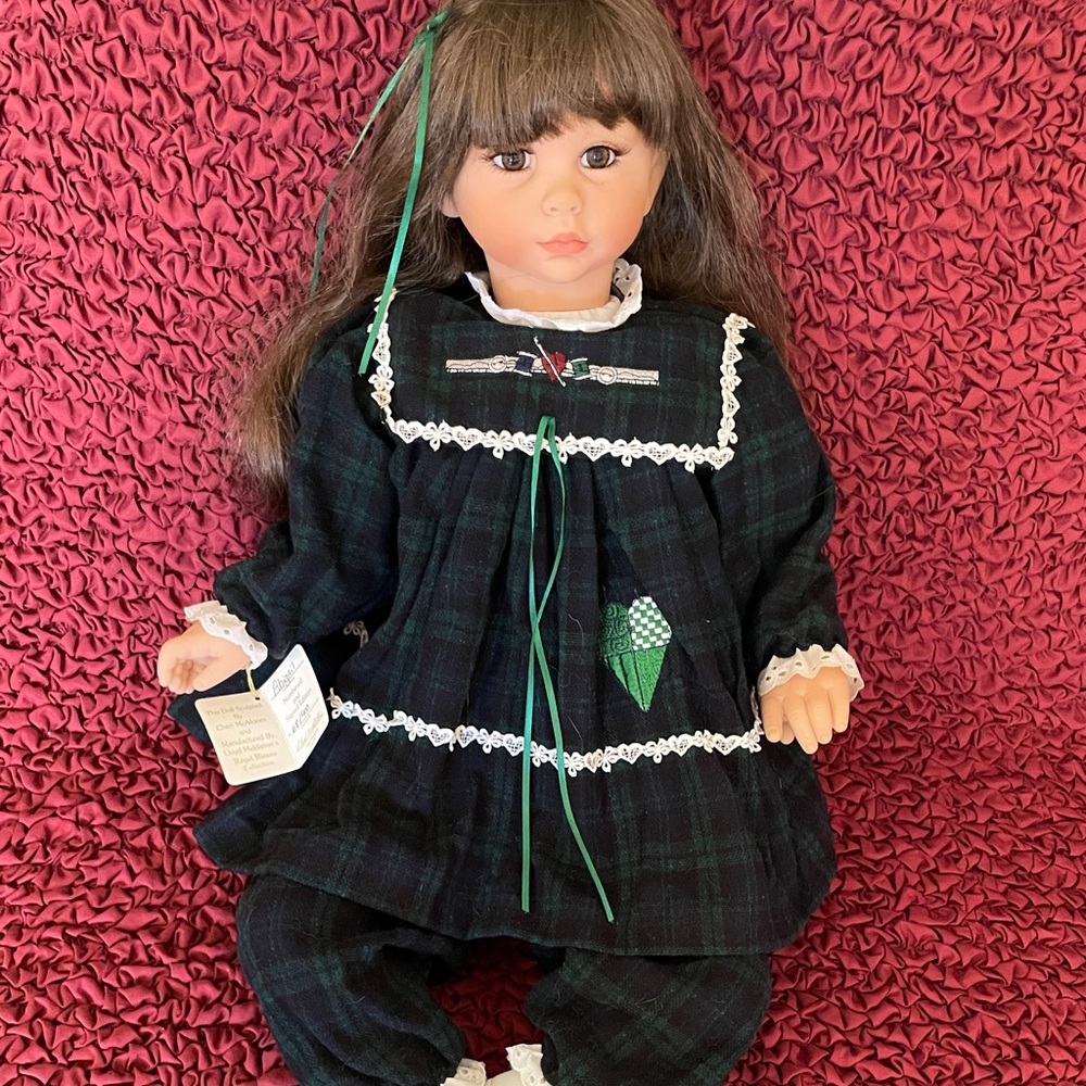 Plaid Doll with Green Ribbon By Lloyd Middleton